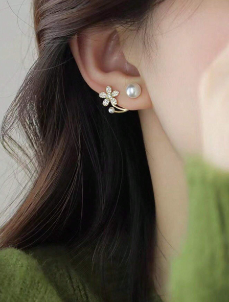 2-in-1 Flower & Pearl Earrings – 18k Gold Plated | Free UK Delivery