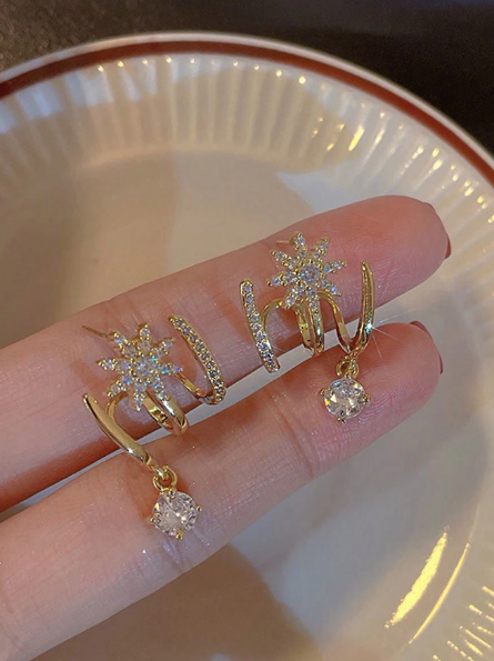 Three-Point Earrings – Zirconia – 18k Gold Plated | Free UK Delivery