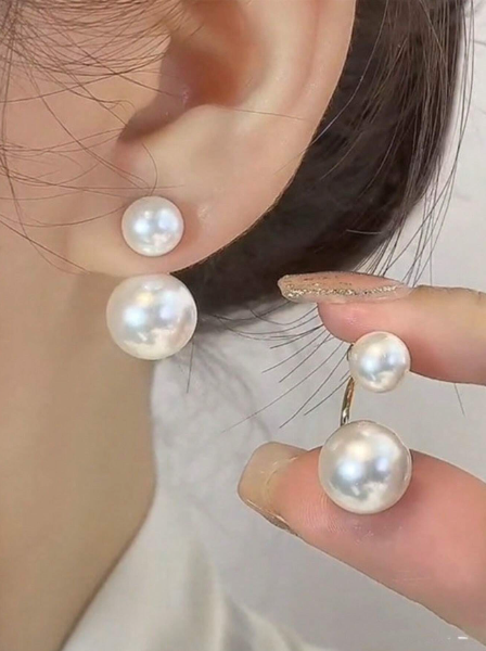 2-in-1 Earrings – Double Pearls – 18k Gold Plated | Free UK Delivery