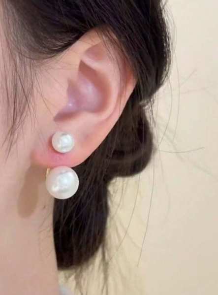 2-in-1 Earrings – Double Pearls – 18k Gold Plated | Free UK Delivery