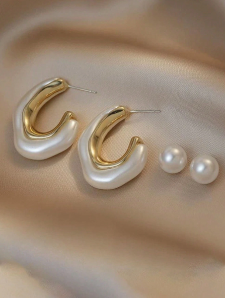 Geometric Pearl Earrings – 24k Gold Plated | Free UK Delivery