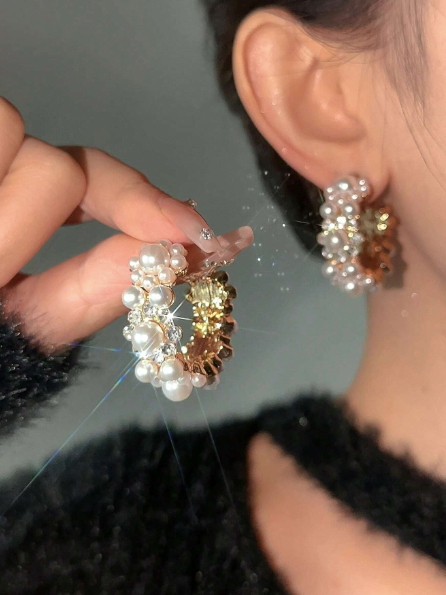 Circle Pearl & Zirconia Earrings – 24k Gold Plated | Free UK Delivery