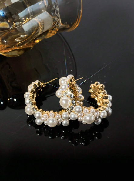 Circle Pearl & Zirconia Earrings – 24k Gold Plated | Free UK Delivery