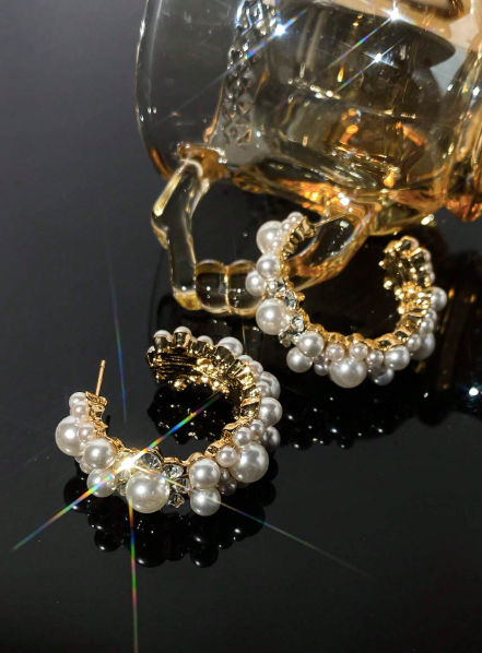 Circle Pearl & Zirconia Earrings – 24k Gold Plated | Free UK Delivery