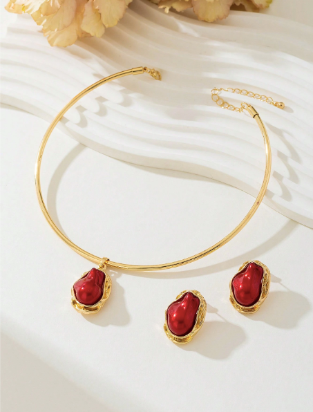 3-Piece Indian Ruby Set – 18k Gold Plated | Free UK Delivery