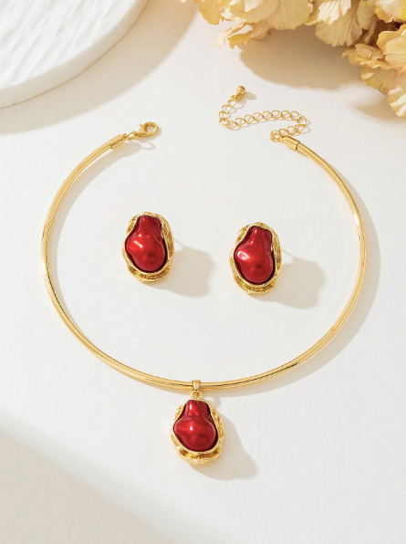 3-Piece Indian Ruby Set – 18k Gold Plated | Free UK Delivery