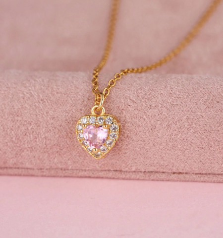 OLIVIA PADANO X OH LYRA | Pink Heart Swarovski Necklace – 24k Gold Plated | Free UK Delivery