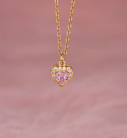 OLIVIA PADANO X OH LYRA | Pink Heart Swarovski Necklace – 24k Gold Plated | Free UK Delivery