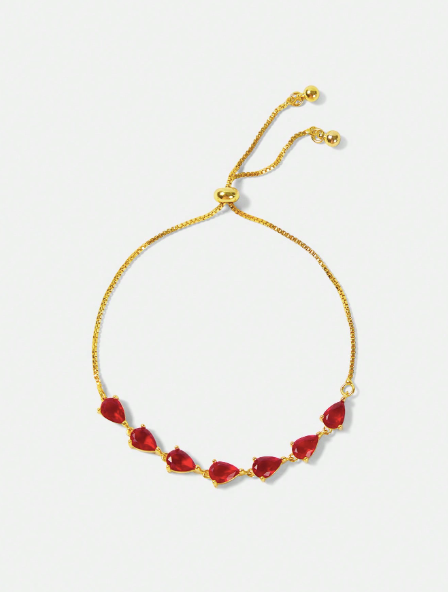 FILIPPA MONTEIRO X OH LYRA | Adjustable Bracelet with Swarovski & Ruby – 24k Gold Plated | Free UK Delivery