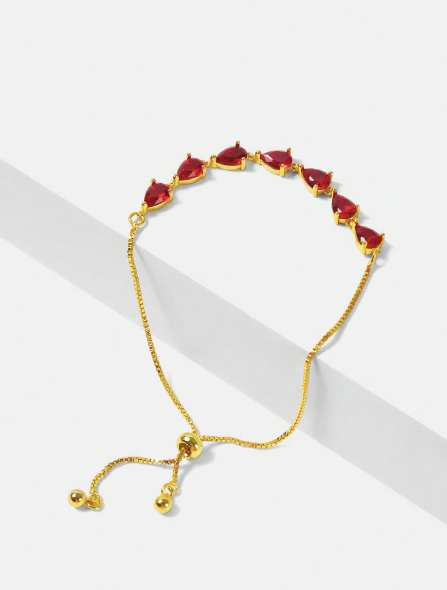 FILIPPA MONTEIRO X OH LYRA | Adjustable Bracelet with Swarovski & Ruby – 24k Gold Plated | Free UK Delivery