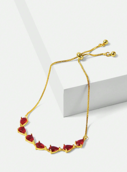FILIPPA MONTEIRO X OH LYRA | Adjustable Bracelet with Swarovski & Ruby – 24k Gold Plated | Free UK Delivery