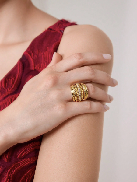 FILIPPA MONTEIRO X OH LYRA | Layered Swarovski Ring – 24k Gold Plated | Free UK Delivery